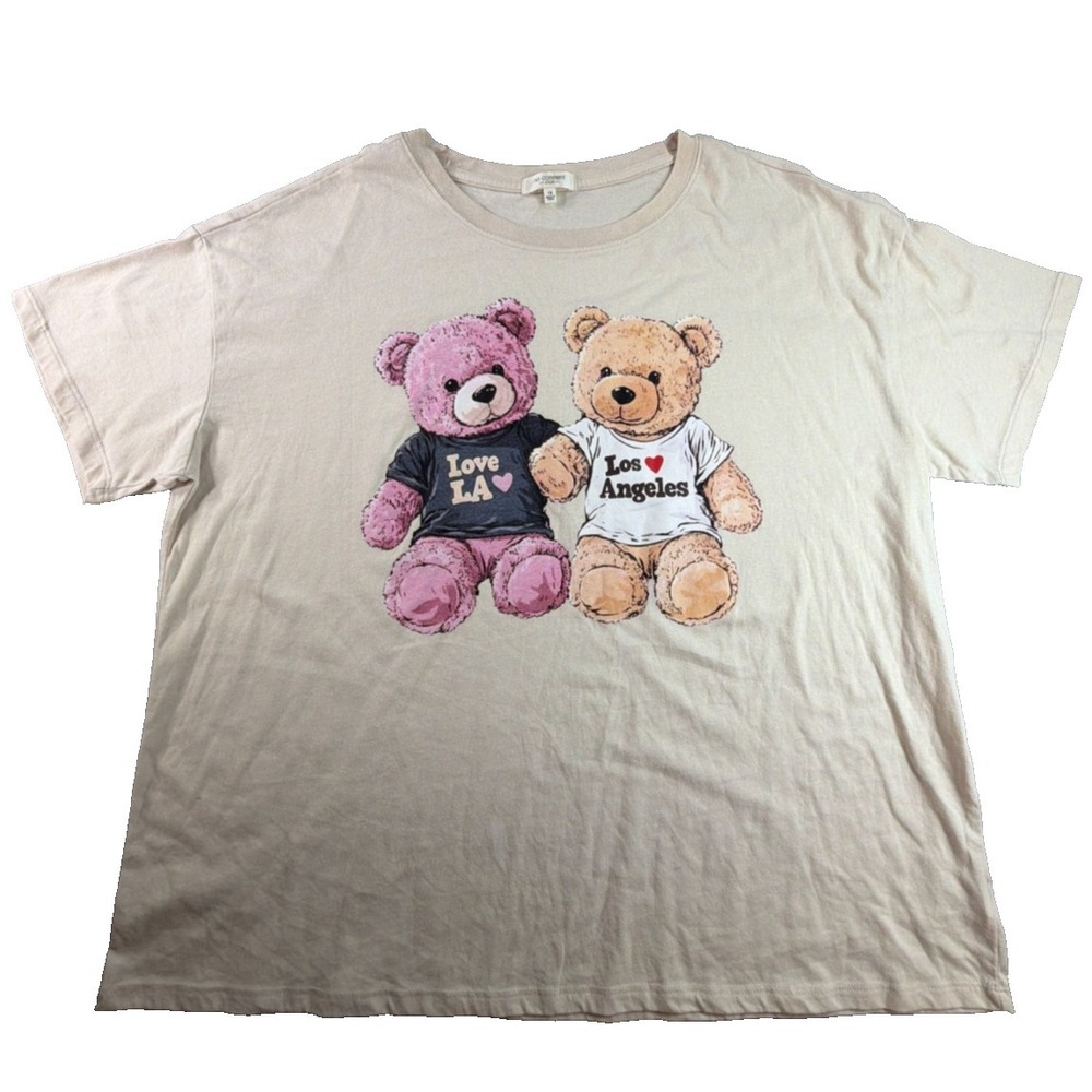 No Comment Plus Teddy Bear Graphic Tee Womens 1X Beige Los Angeles Cute Shirt